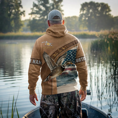 Patriotic Duck Hunting Zip Hoodie Personalized - The Deerly