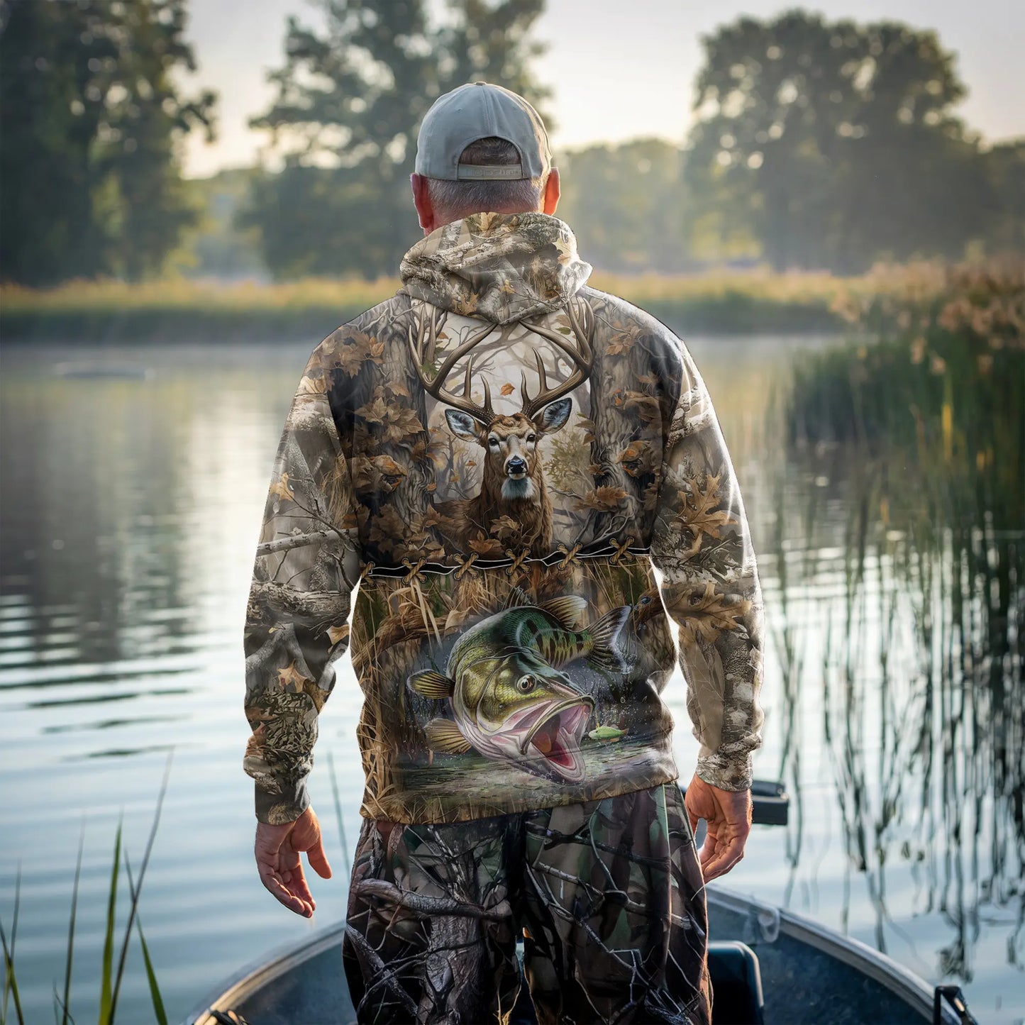 Wilderness Majesty: Deer & Bass Hunting Zip Hoodie - The Deerly