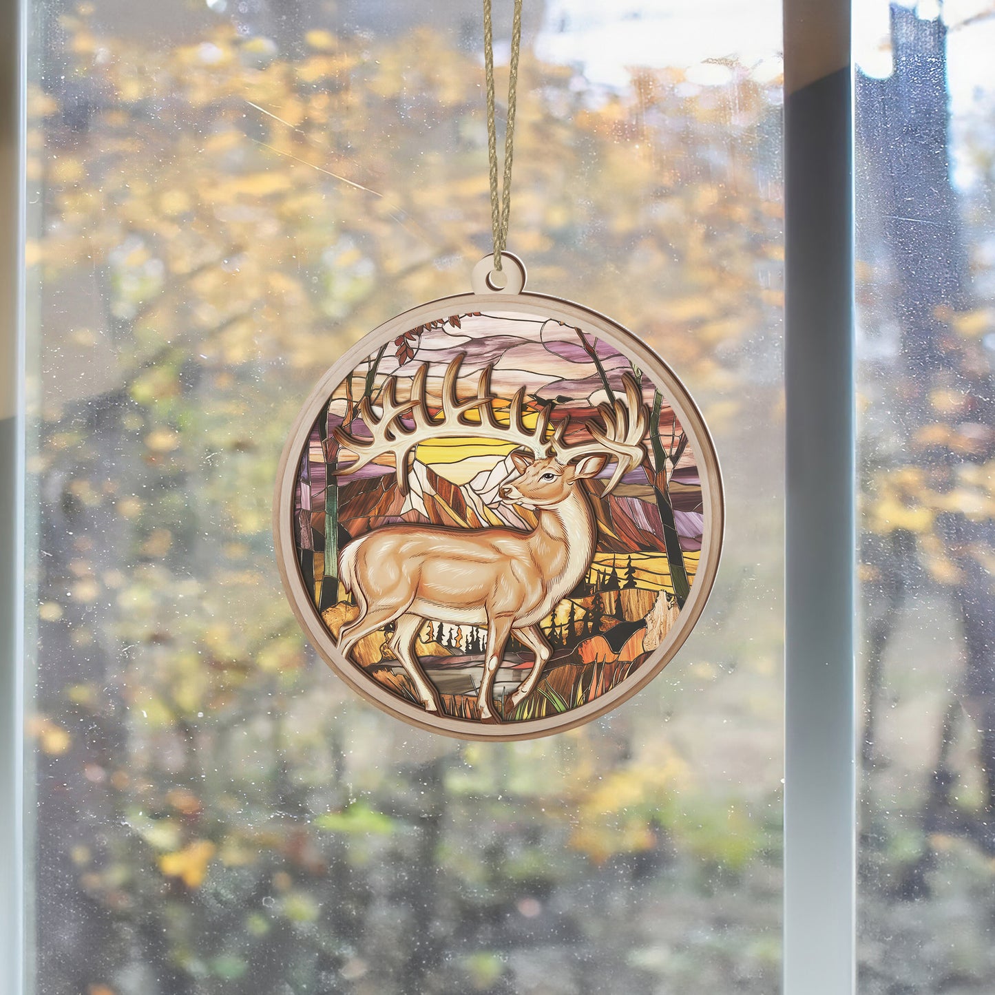 Majestic Deer Stained Glass Suncatcher Ornament