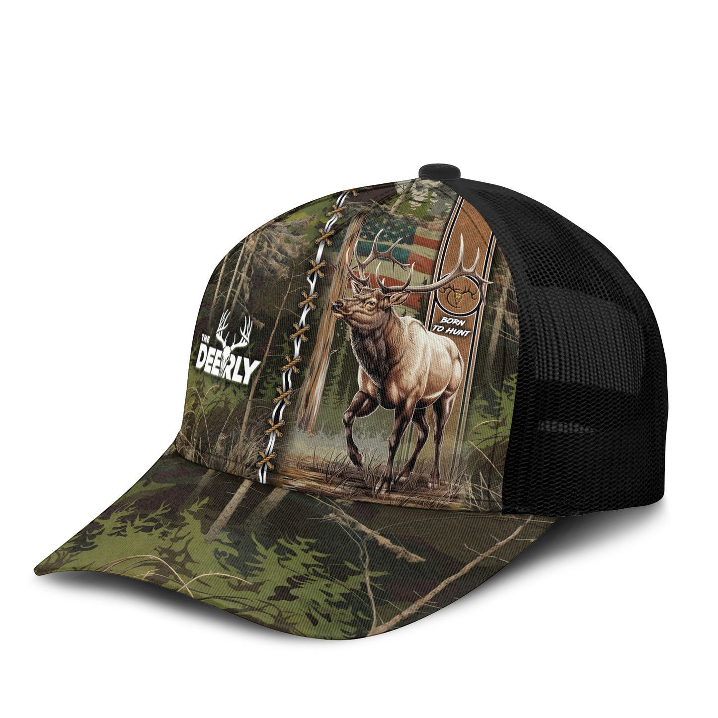 Born to Hunt: The Deerly Elk Camo Trucker Cap