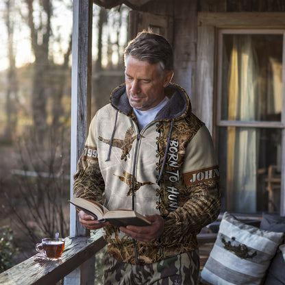 Personalized Waterfowl Hunting Camo Zip Hoodie - Born to Hunt