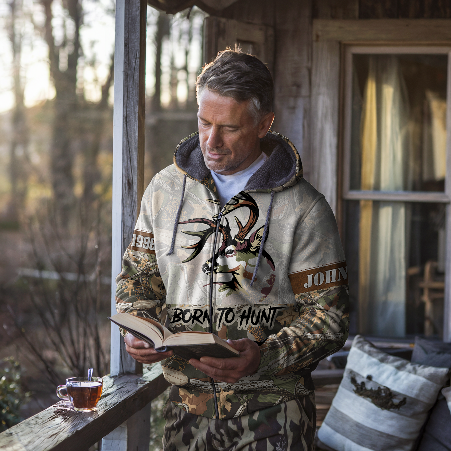Buck Hunter Camo Personalized Zip Hoodie