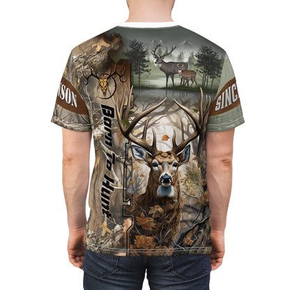 Born To Hunt Buck Personalized Unisex Cut & Sew Tee