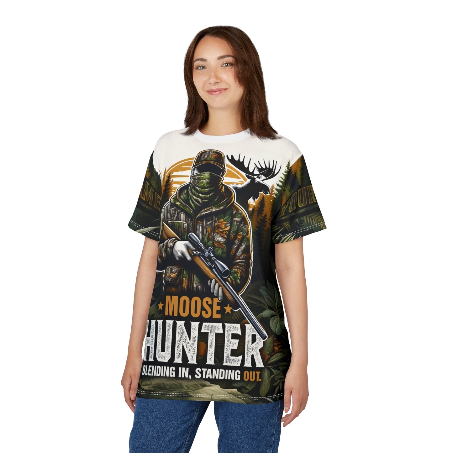 Moose Hunter Blending In Personalized Unisex Cut & Sew Tee