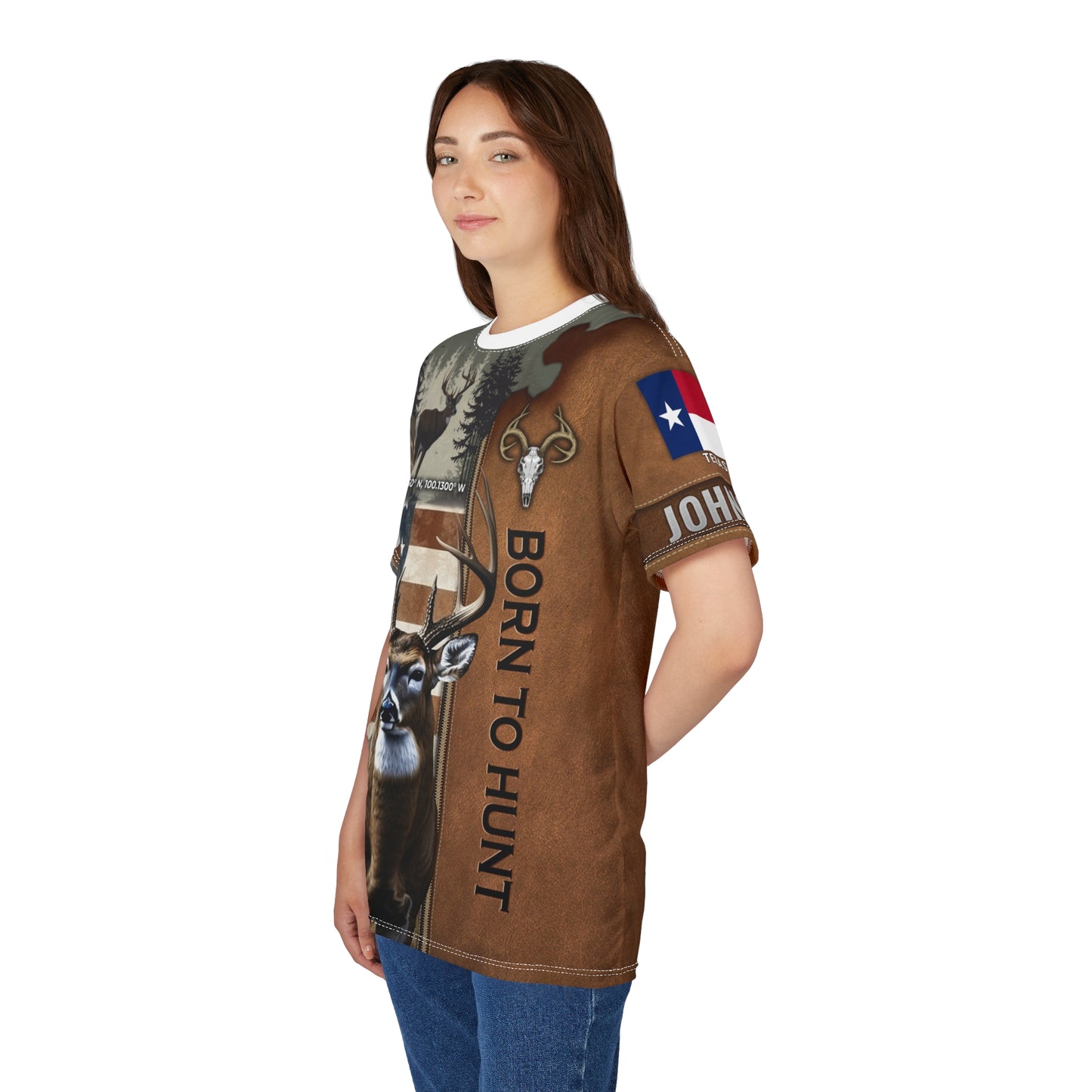Born To Hunt Buck Flag Personalized Unisex Cut & Sew Tee