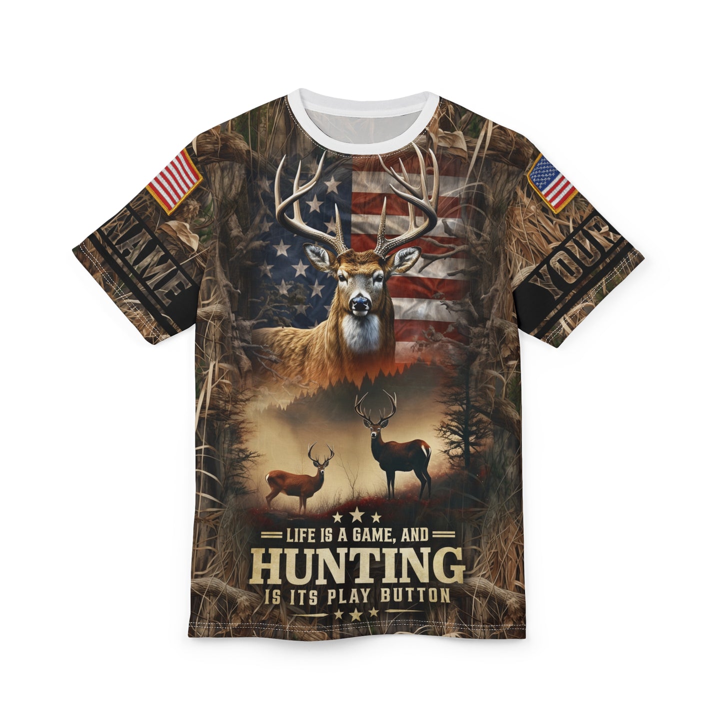 Life Is A Game Hunting Personalized Unisex Cut & Sew Tee