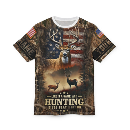 Life Is A Game Hunting Personalized Unisex Cut & Sew Tee