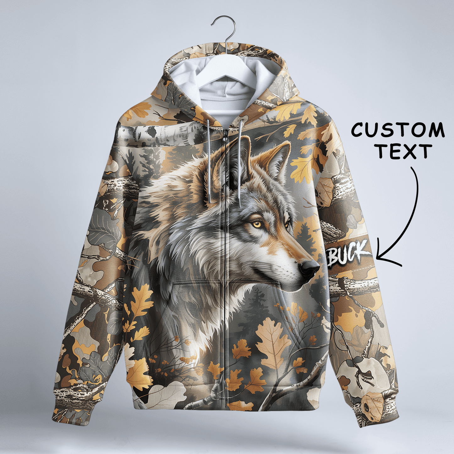 Timber Wolf Camo Personalized Zip Hoodie