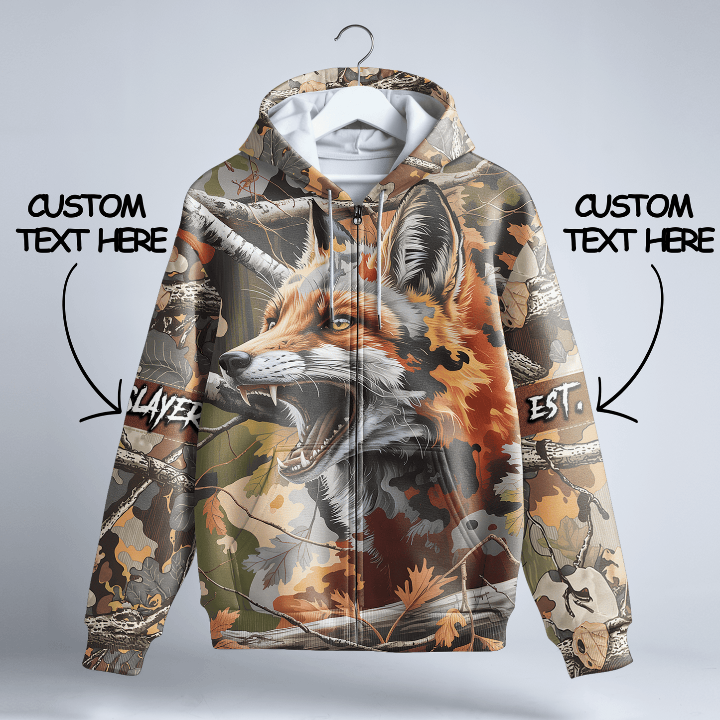 Red Fox Predator Camo Personalized Zip Hoodie