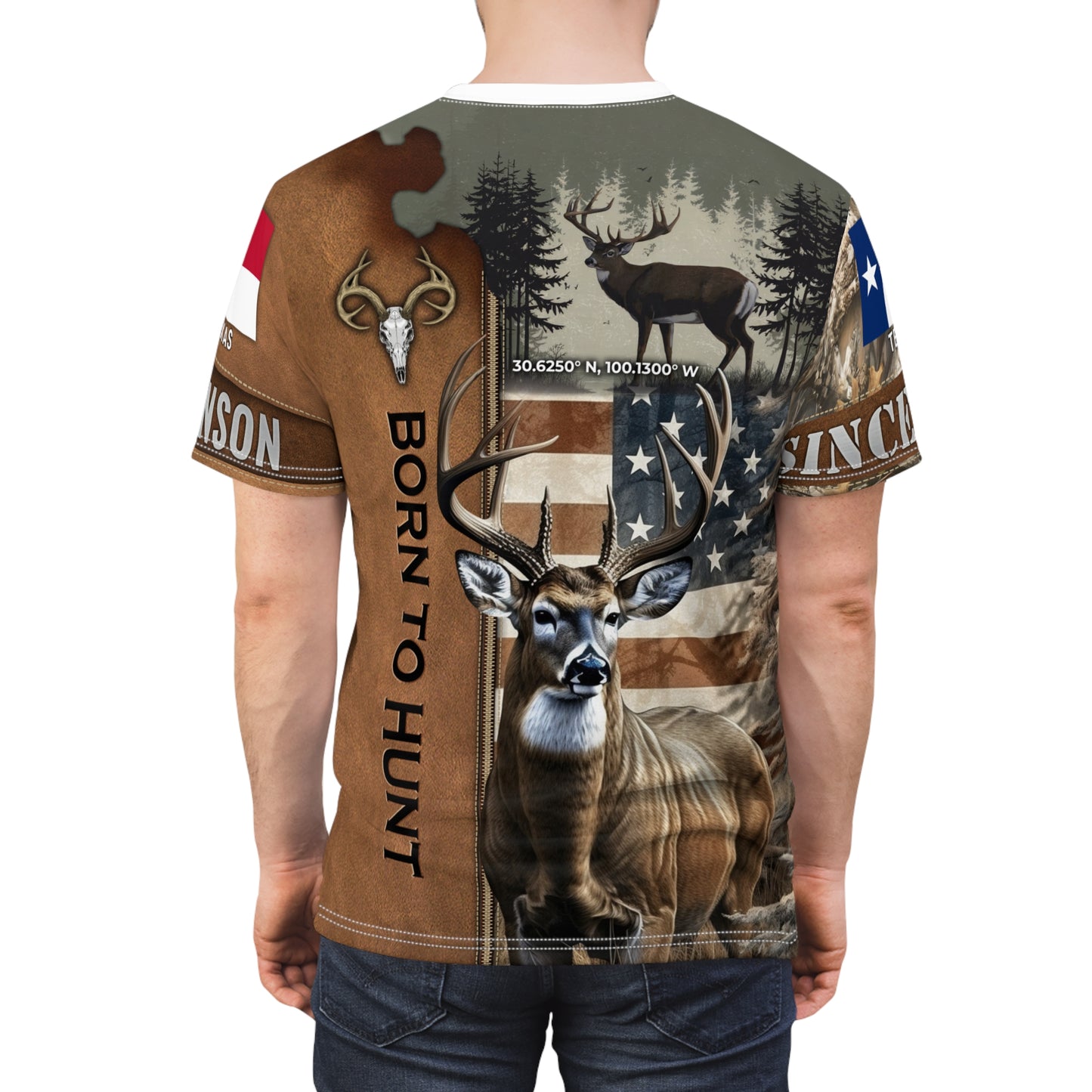 Born To Hunt Buck Flag Personalized Unisex Cut & Sew Tee