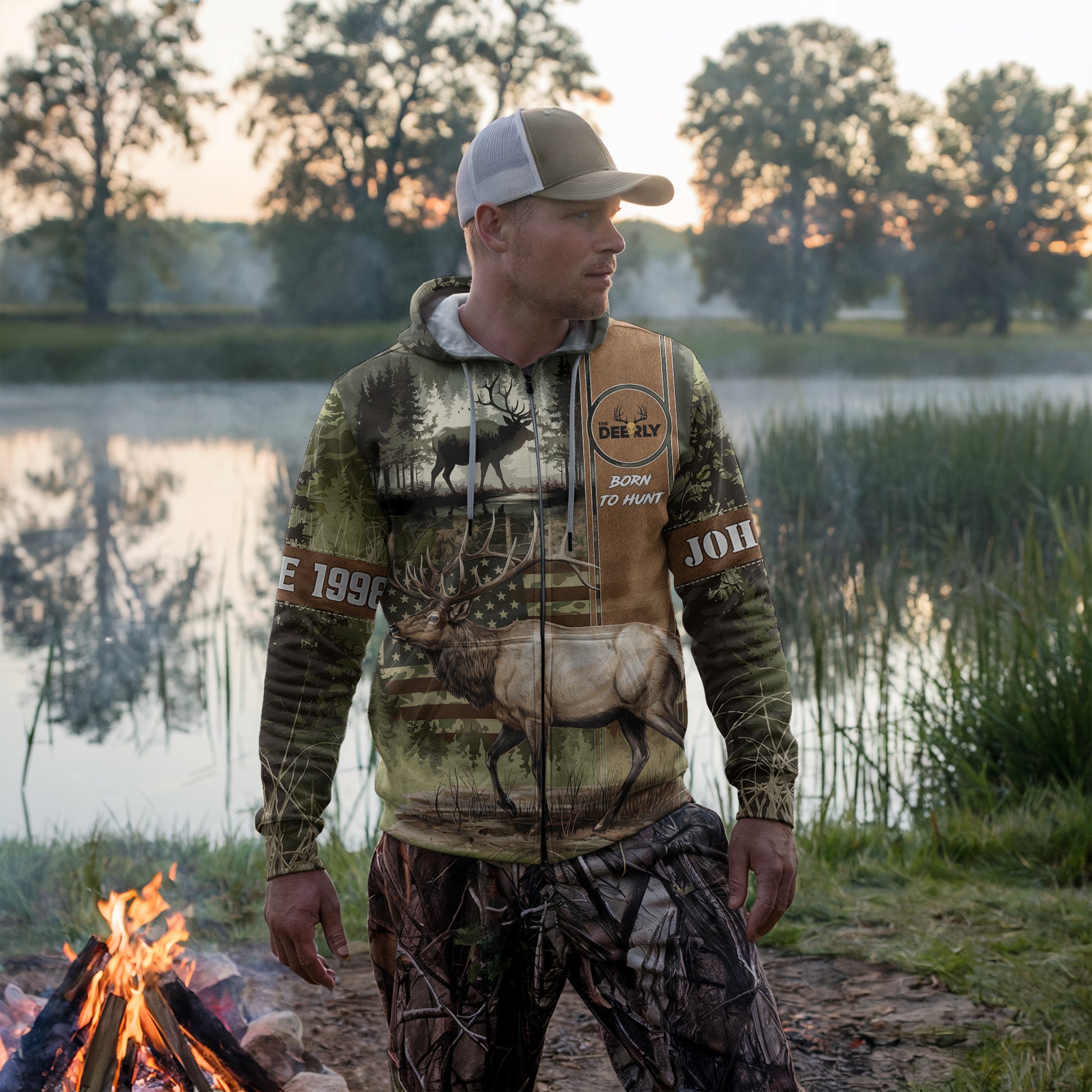 Elk Pursuit Personalized Zip Hunting Hoodie - The Deerly