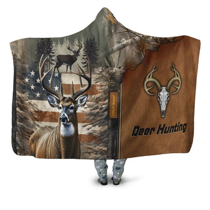 Deer Hunting American Flag Hooded Blanket - The Deerly