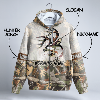 Buck Hunter Camo Personalized Zip Hoodie