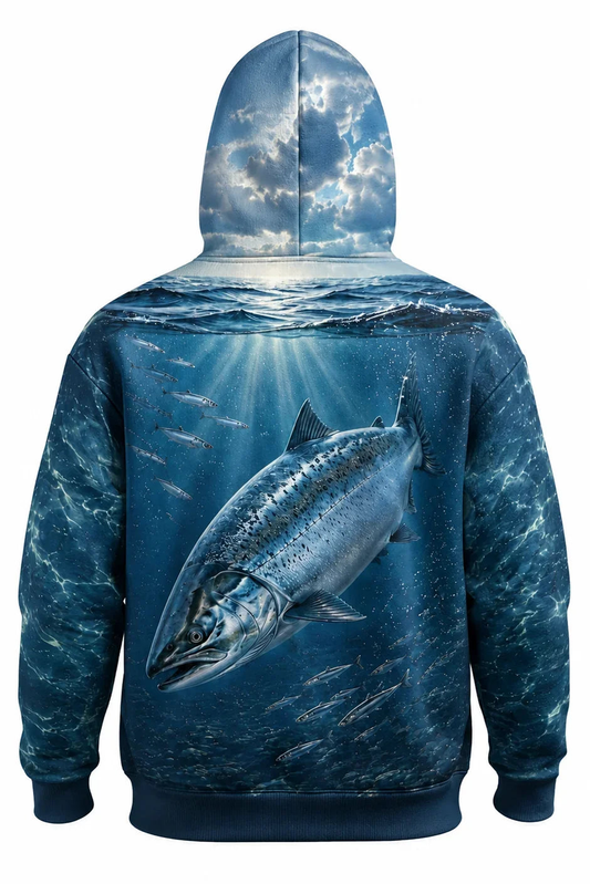 Performance Fishing Fleece-Lined Hoodie - River Salmon Depths - AUH02 image 1