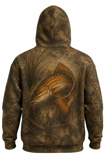Performance Fishing Fleece-Lined Hoodie - Redfish Copper Tide Edge - AUH03 image 1