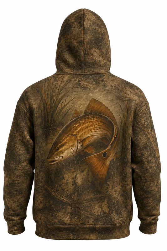 Performance Fishing Fleece-Lined Hoodie - Redfish Copper Tide Edge - AUH03 image 1