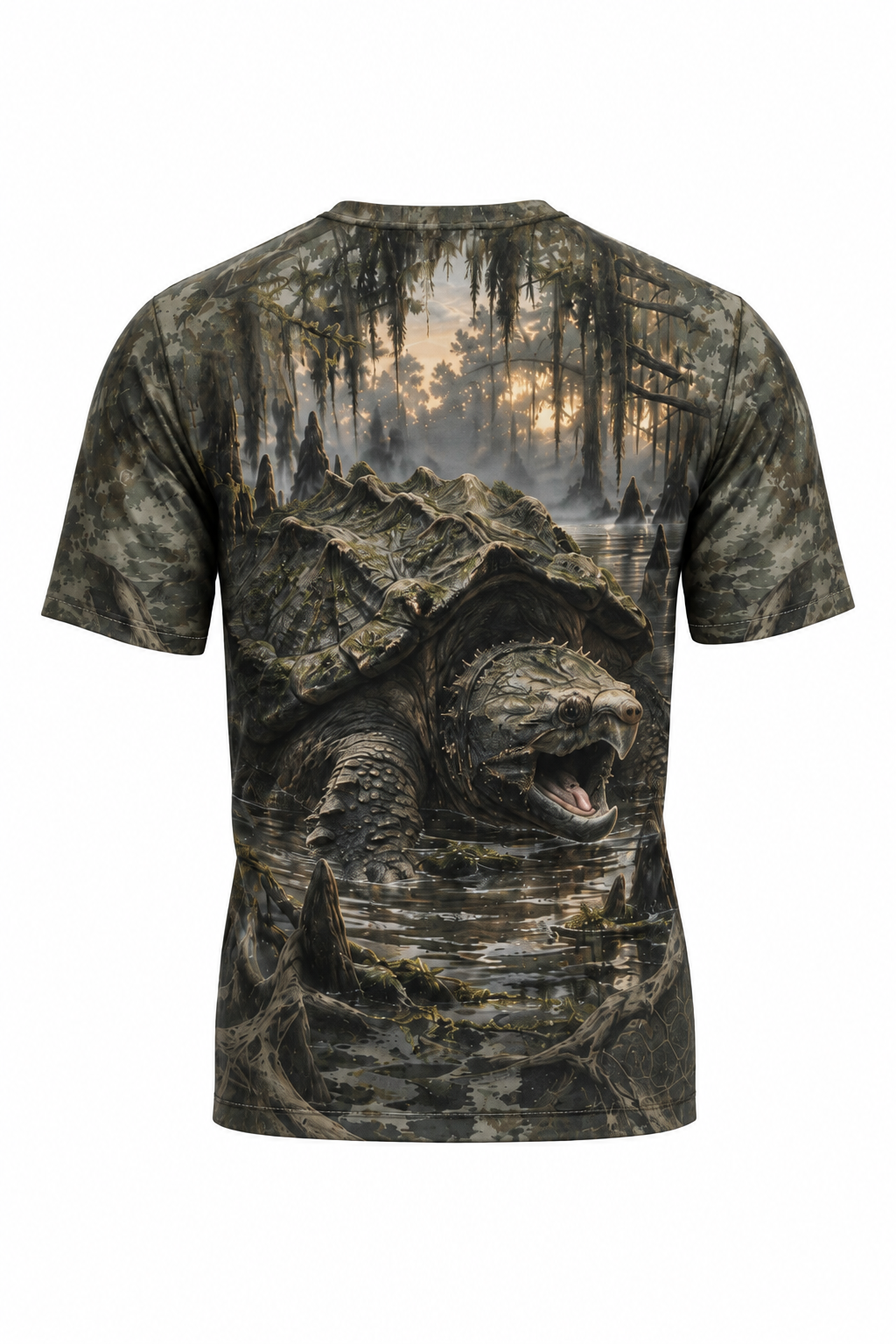 AUX340V Cypress Swamp Sentinel alligator snapping turtle short sleeve T-shirt — back view