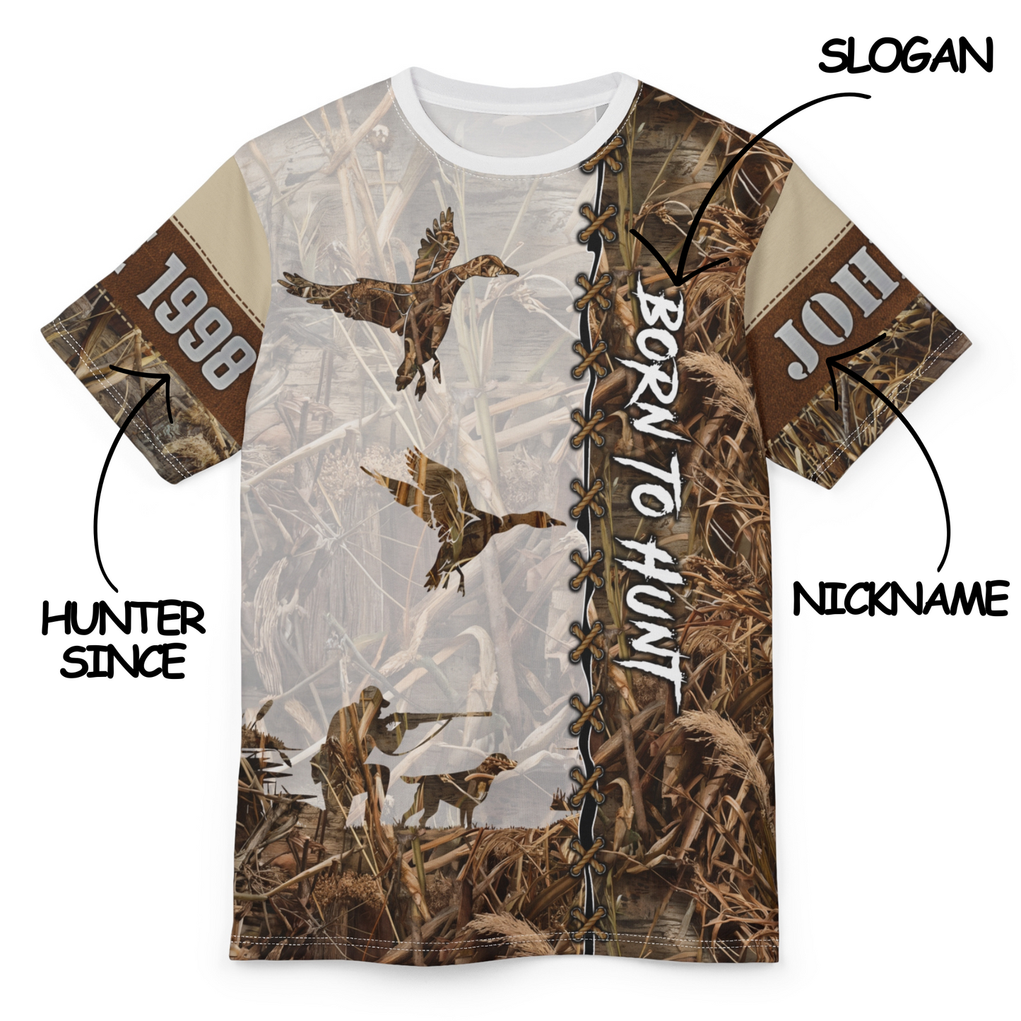 Marsh Camo Waterfowl Hunter Personalized Unisex Cut & Sew Tee