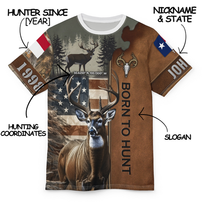 Born To Hunt Buck Flag Personalized Unisex Cut & Sew Tee