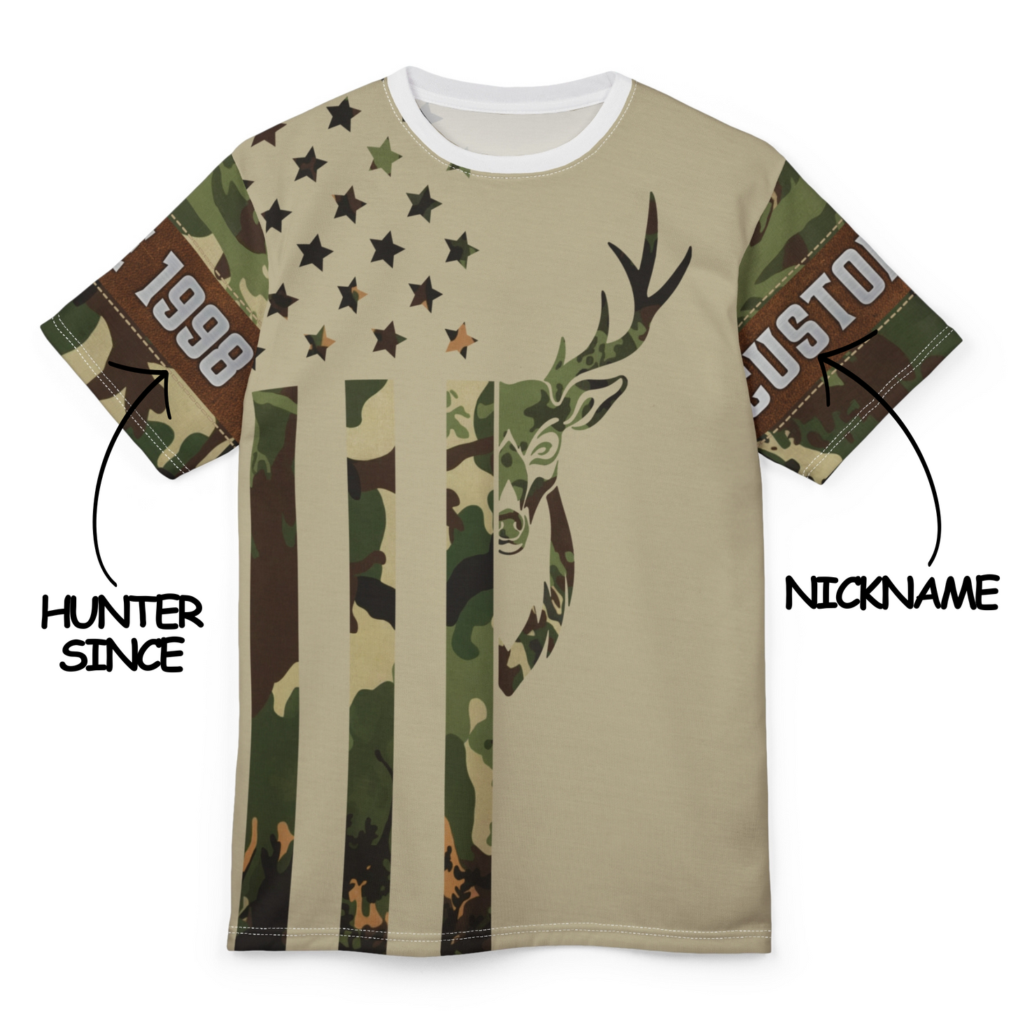 Camo Flag Buck Personalized Unisex Cut & Sew Tee