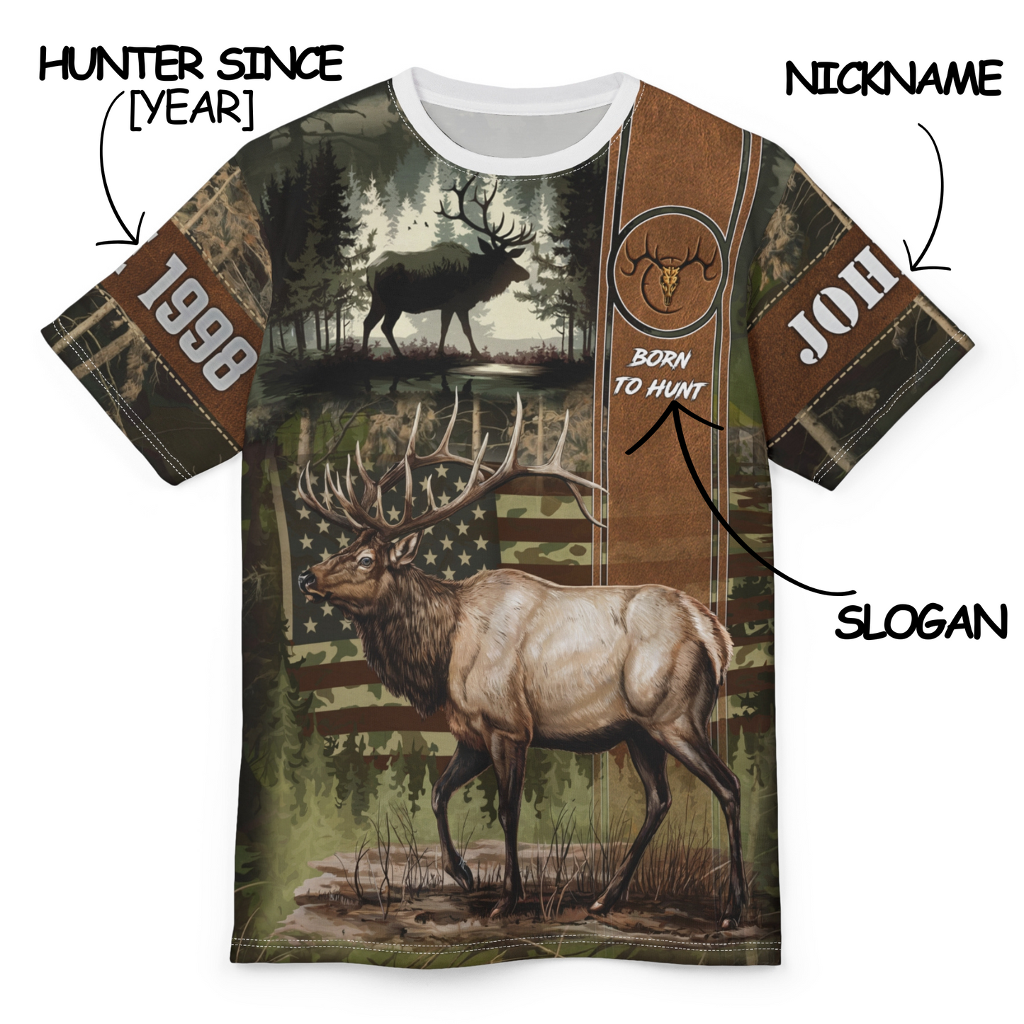 Elk Hunter Heritage Personalized Unisex Cut & Sew Tee