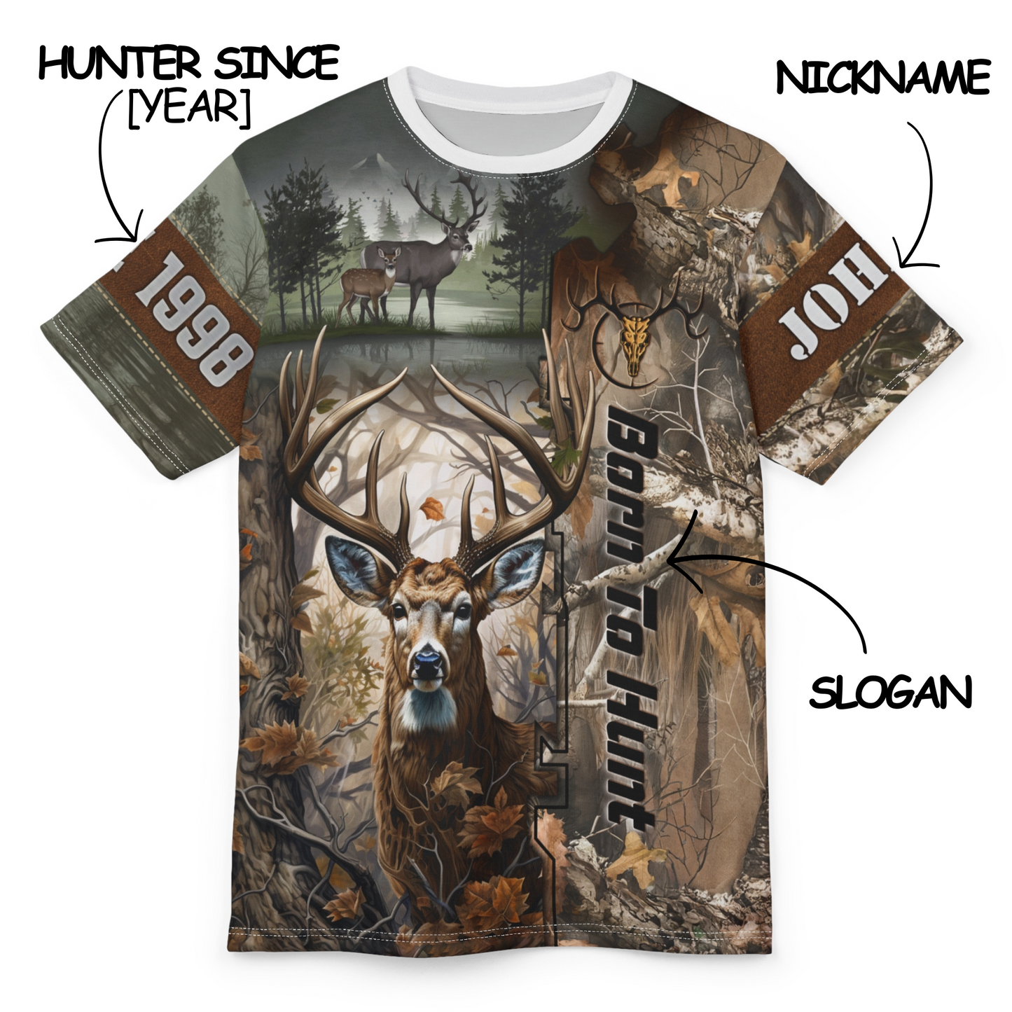 Born To Hunt Buck Personalized Unisex Cut & Sew Tee