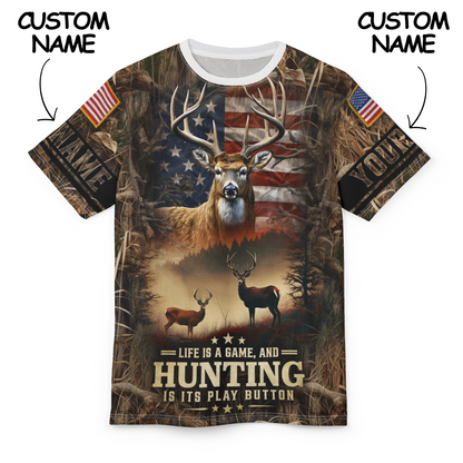 Life Is A Game Hunting Personalized Unisex Cut & Sew Tee
