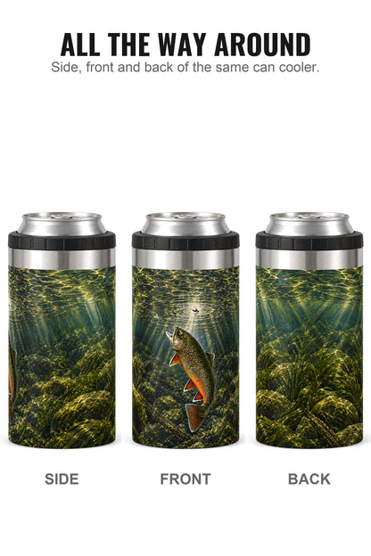 Sunken Brook Trout can cooler - side, front and back