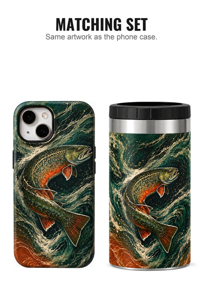 Whirlpool Brook Trout can cooler with matching phone case