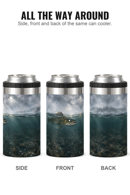 Misty Timber Walleye can cooler - side, front and back