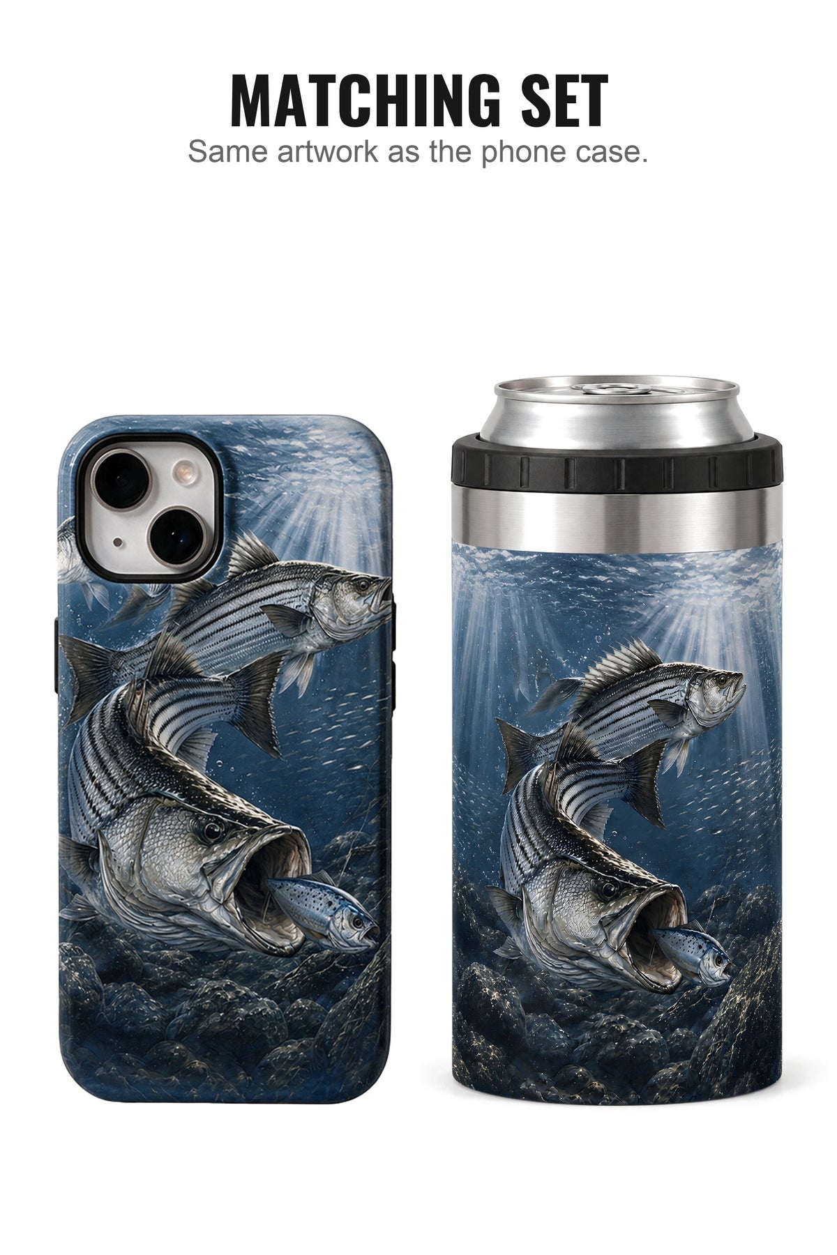 Texoma Frenzy Striper can cooler with matching phone case