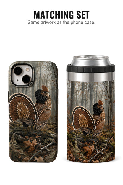 Ruffed Grouse Drummer can cooler with matching phone case