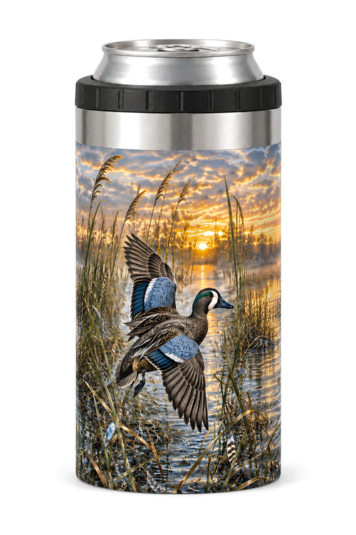 Blue Winged Teal Early Marsh Flash can cooler - front