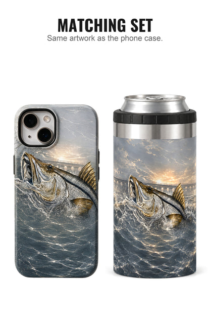 Bridge Strike Snook can cooler with matching phone case