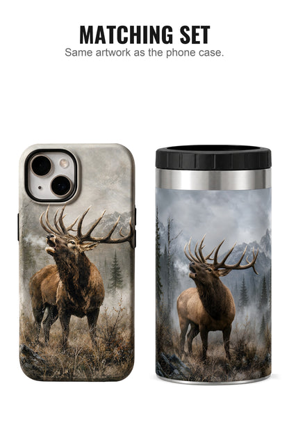Majestic Elk Mountain Bugle can cooler with matching phone case