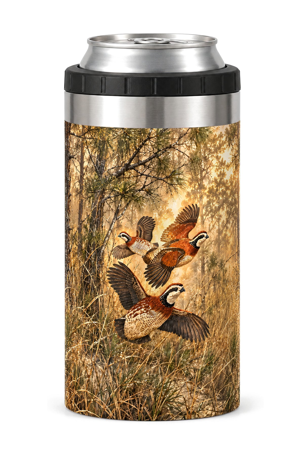 Timber Pine Quail Covey can cooler - front