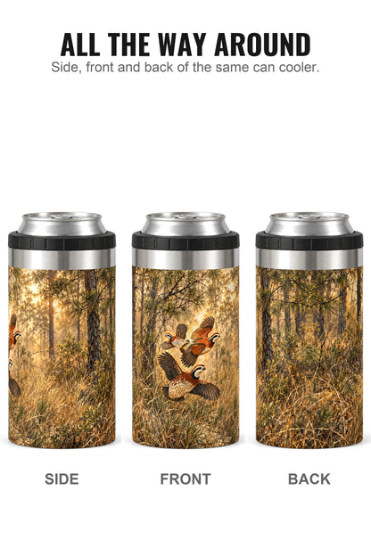 Timber Pine Quail Covey can cooler - side, front and back
