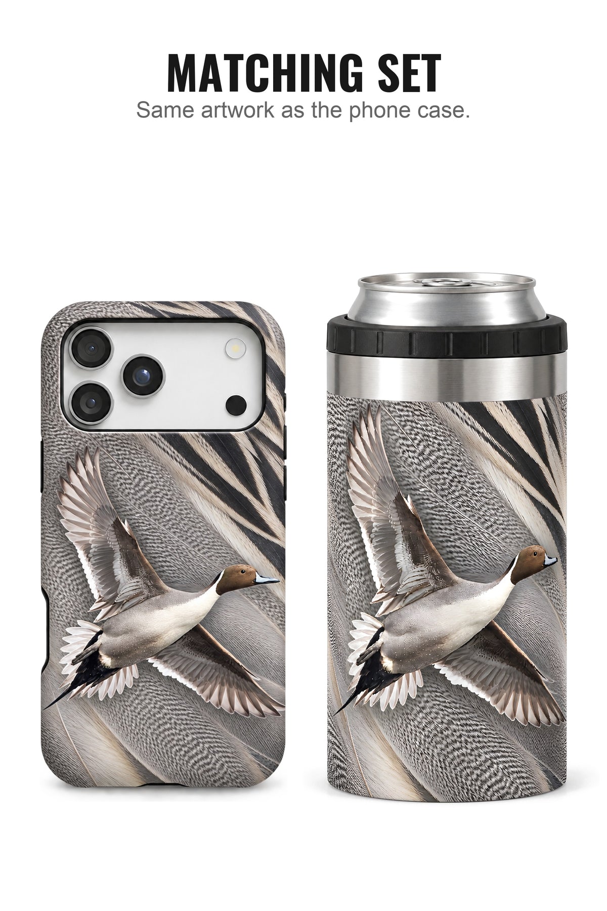 Northern Pintail can cooler with matching phone case