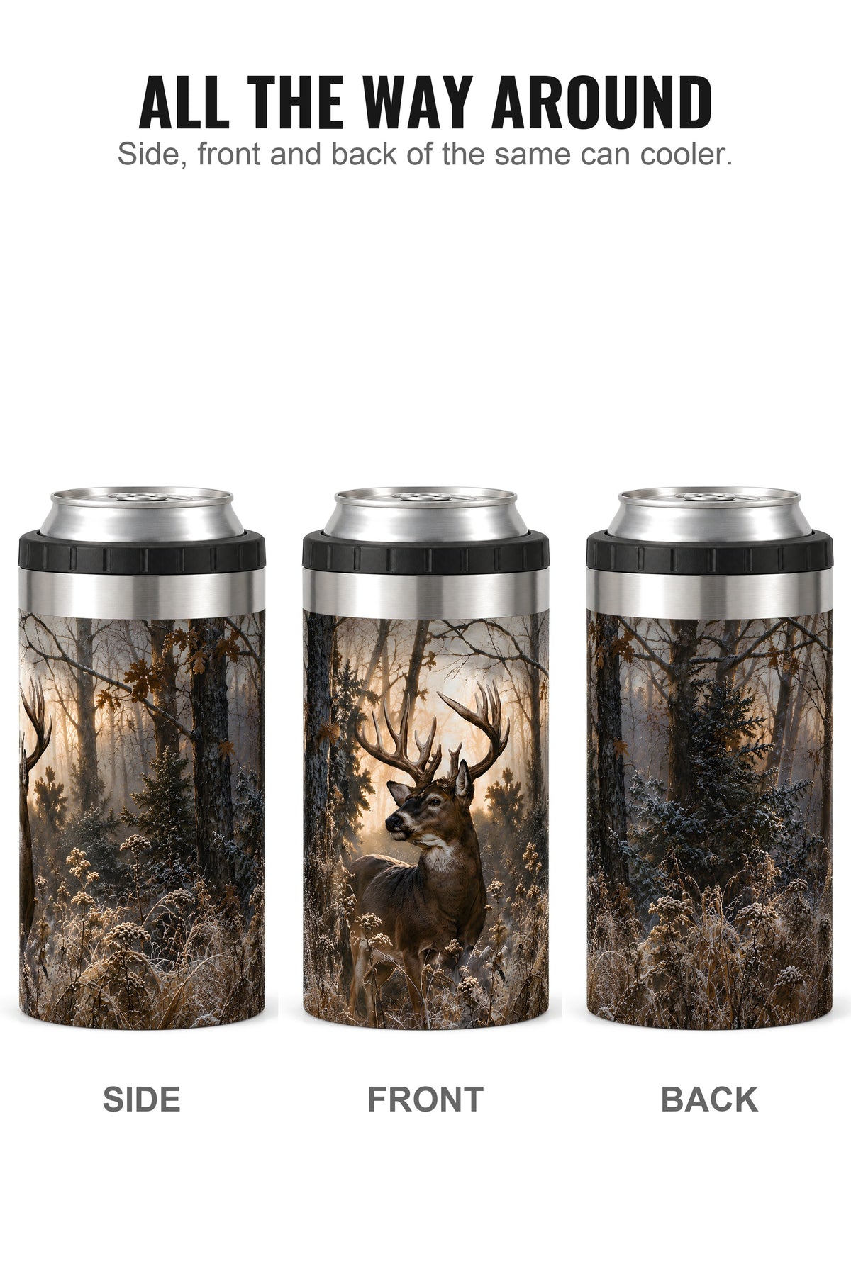Frost Timber Whitetail Sentinel can cooler - side, front and back