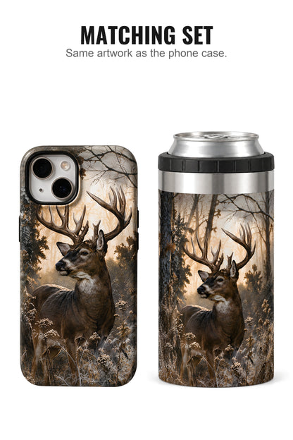 Frost Timber Whitetail Sentinel can cooler with matching phone case