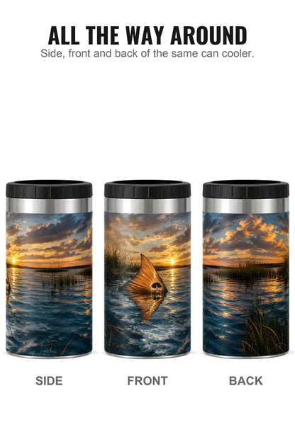 Twilight Marsh Tailing Redfish can cooler - side, front and back