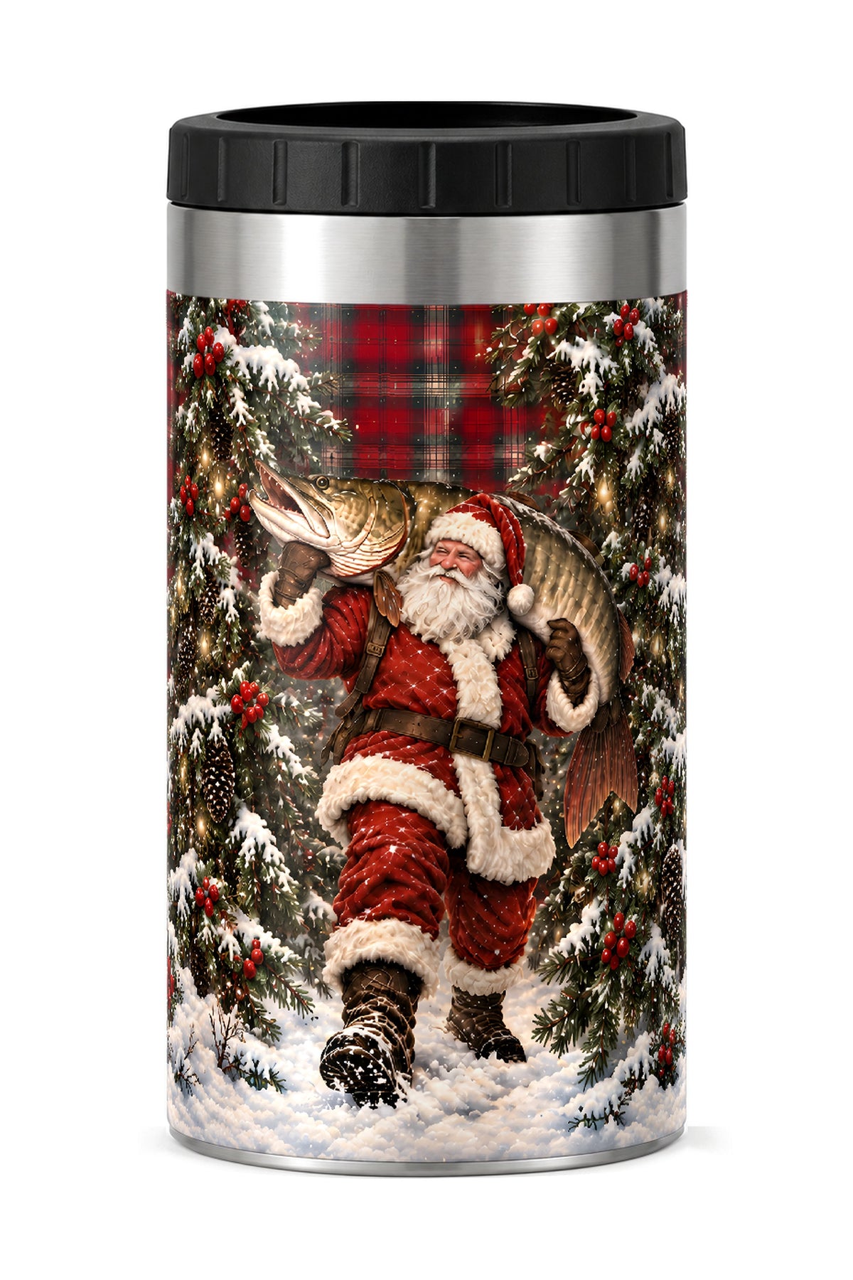 Christmas Santa Musky Plaid can cooler - front