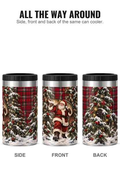 Christmas Santa Musky Plaid can cooler - side, front and back