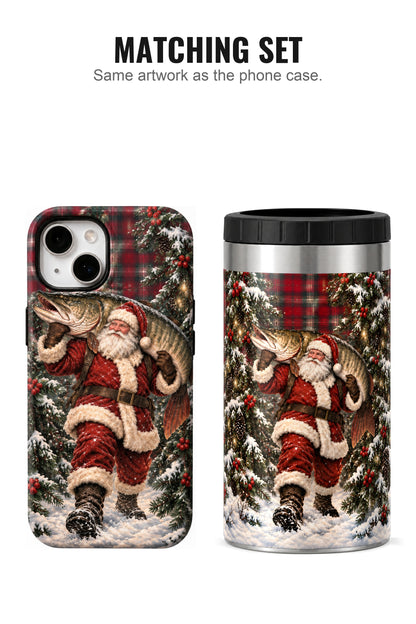 Christmas Santa Musky Plaid can cooler with matching phone case