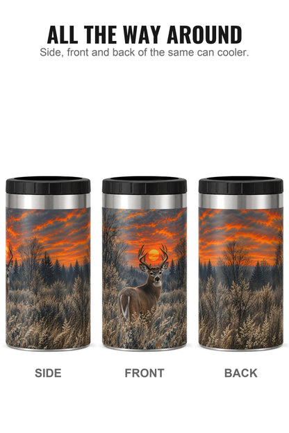 Sunset Timber Whitetail Deer can cooler - side, front and back