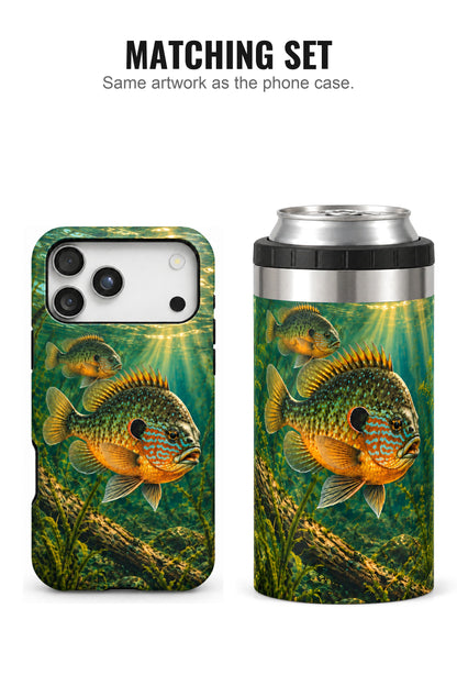 Sunlit Pumpkinseed can cooler with matching phone case