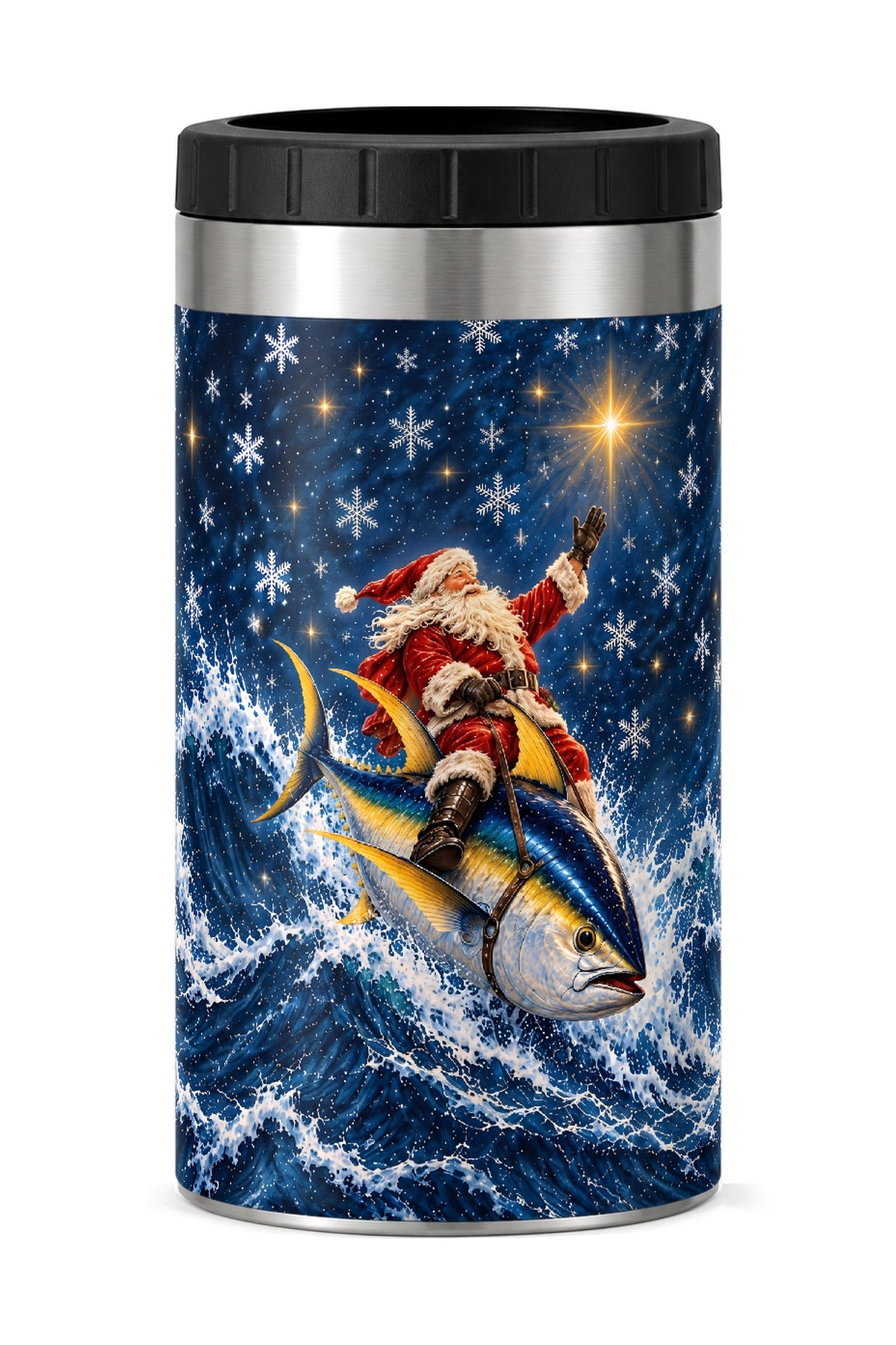 Santa Starlight Yellowfin Tuna Sleigh can cooler - front