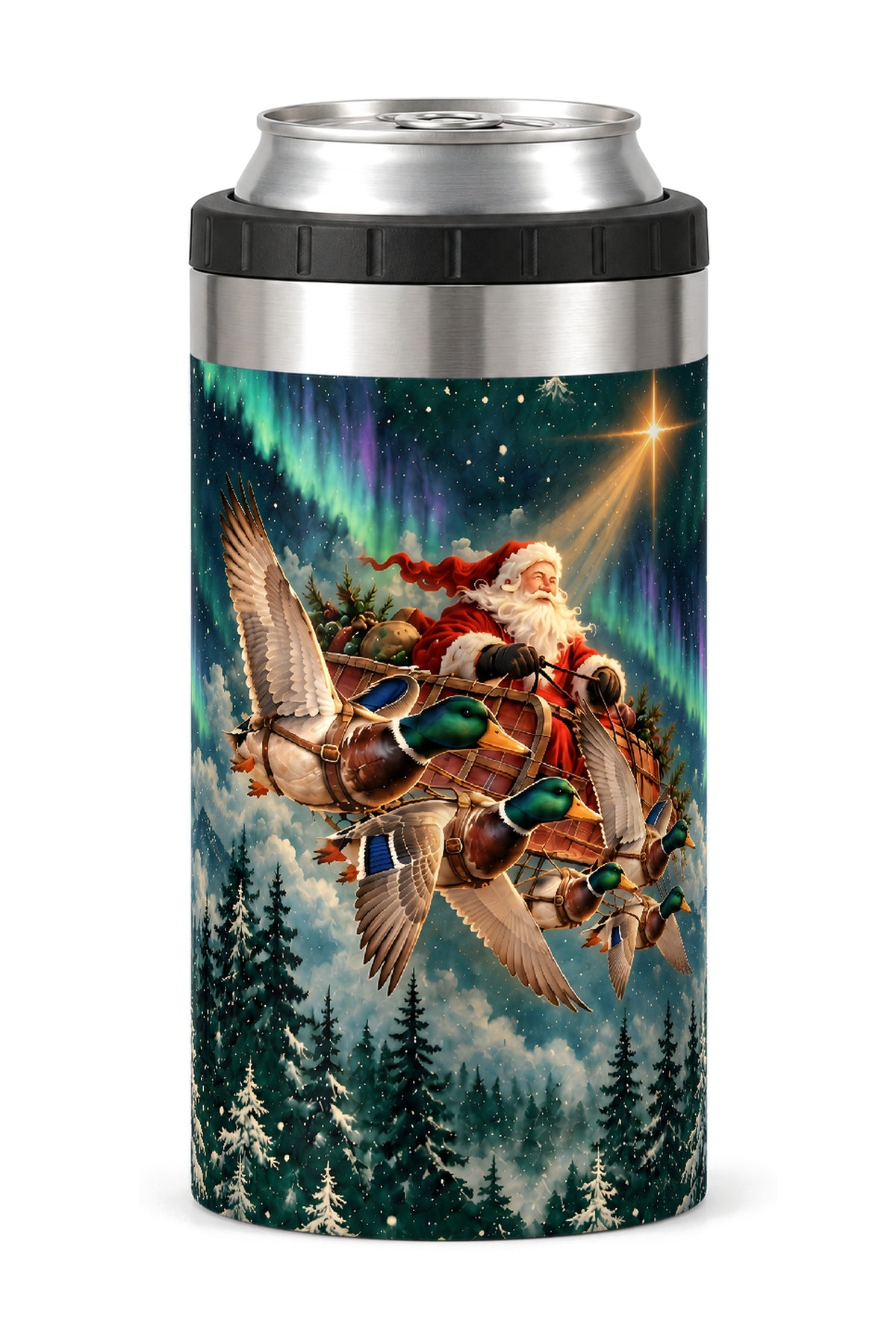 Santa Mallard Flight Sleigh can cooler - front