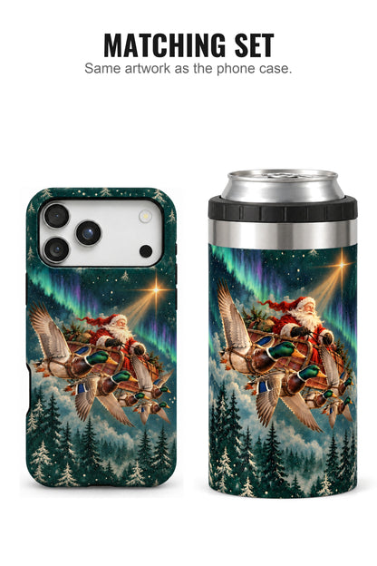 Santa Mallard Flight Sleigh can cooler with matching phone case