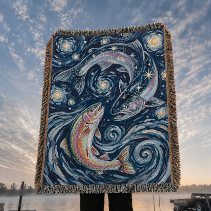 Celestial Trout Dance Woven Lodge Throw Blanket
